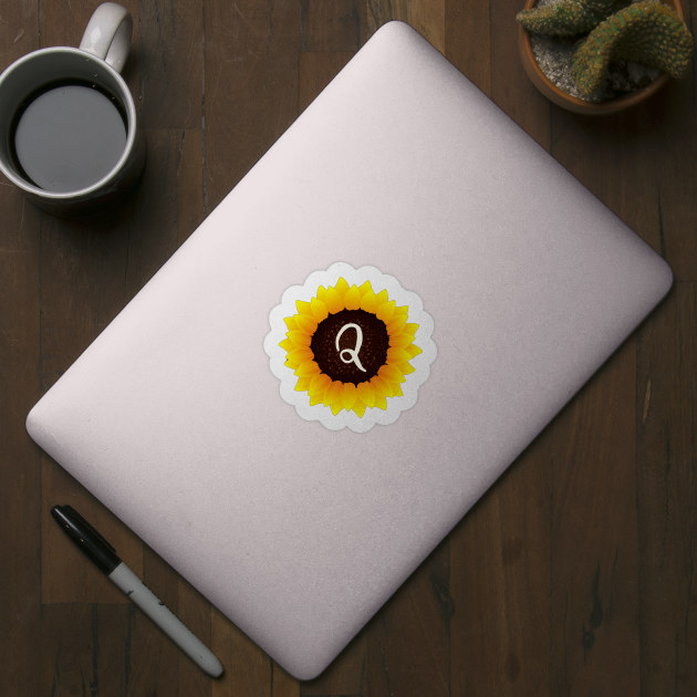 Floral Monogram Q Bright Yellow Sunflower by floralmonogram